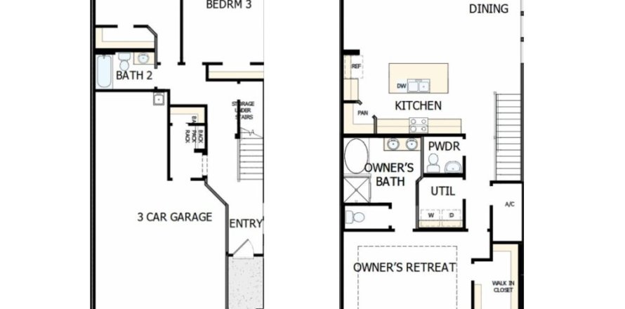 Планировка таунхауса «Townhouse» 3 спальни в ЖК Kettering at eTown - Paired Villas