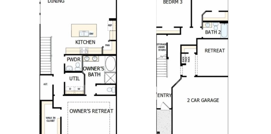 Планировка таунхауса «Townhouse» 3 спальни в ЖК Kettering at eTown - Paired Villas