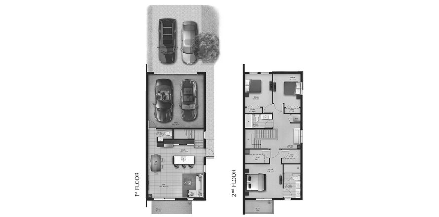Планировка таунхауса «151SQM THORIN» 3 спальни в ЖК STRATA AT PLANTATION