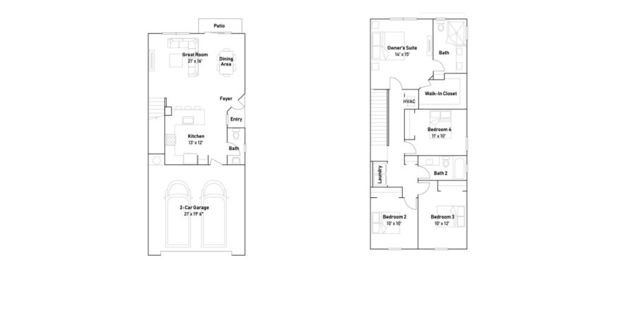 Townhouse floor plan «Townhouse», 4 bedrooms in Lakeshore at The Fountains