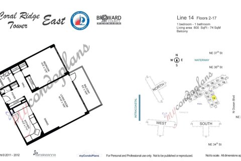 Condominio en venta en Fort Lauderdale, Florida, 1 dormitorio, 74.32 m2 № 1136596 - foto 16