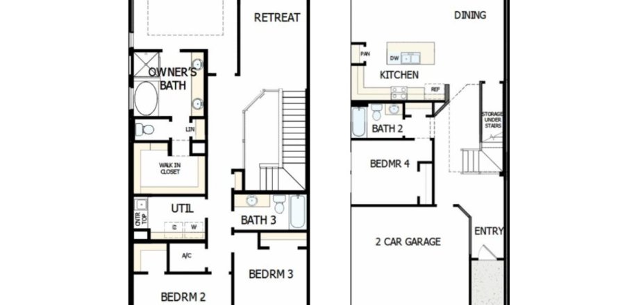 Планировка таунхауса «Townhouse» 4 спальни в ЖК Kettering at eTown - Paired Villas