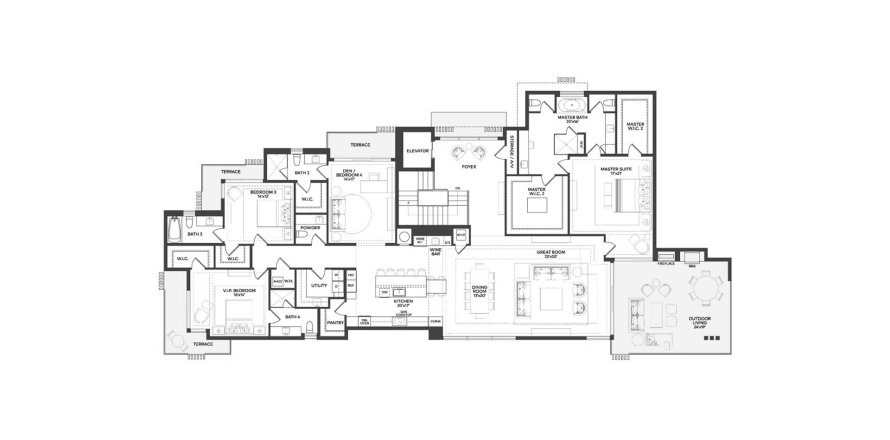 Планировка квартиры «356SQM 4BR 1FL» 4 спальни в ЖК OCEAN DELRAY
